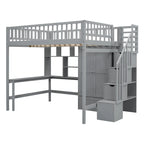 Lit mezzanine double en pin avec bureau et rangement