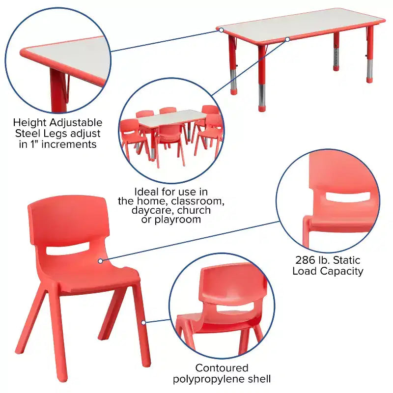 Rechteckiges, höhenverstellbares Aktivitätstisch-Set aus Kunststoff von Emma und Oliver, 23,625 W × 47,25 L, mit 6 Stühlen