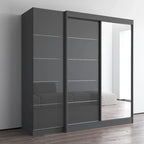 Roupeiro de 2 portas com espelho, frente de vidro, para 2 pessoas (cinzento / preto / branco)