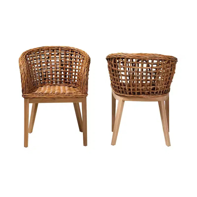 Set di 2 sedie da pranzo bali & pari Mario in legno di teak e rattan, finitura marrone naturale, in stile bohémien moderno