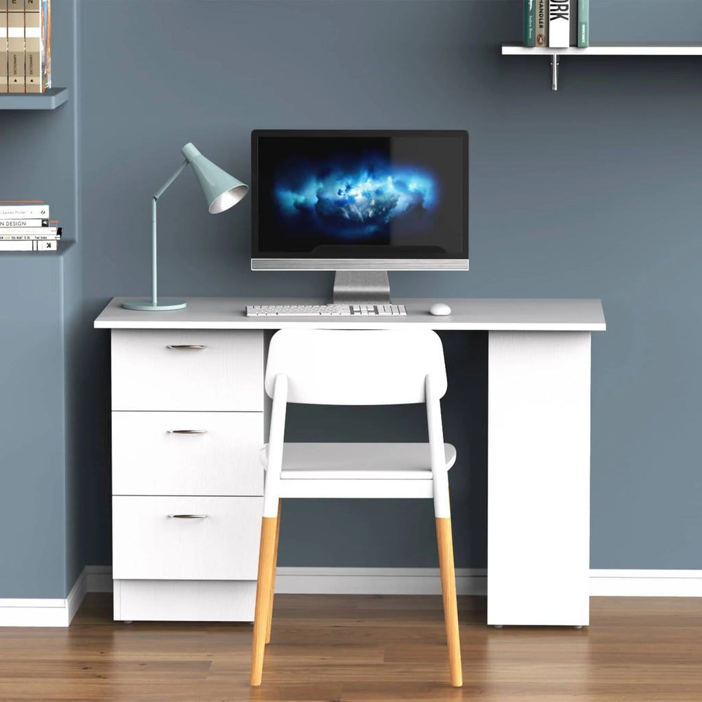 HOMCOM 47 modern thuiskantoorbureau met boekenkast, schrijftafel en werkplek, met 3 laden en opbergplank - wit