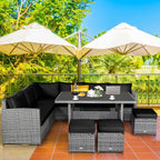 Costway 7-teiliges Dining-Set aus Polyrattan für die Terrasse mit Ecksofa, Couch und Hocker – Details anzeigen