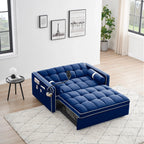 Sofá-Cama Convertível de Veludo para 2 Pessoas, com 55', Cama Extensível, Encosto Reclinável Ajustável, Bolsos Laterais e Suporte para Telemóvel