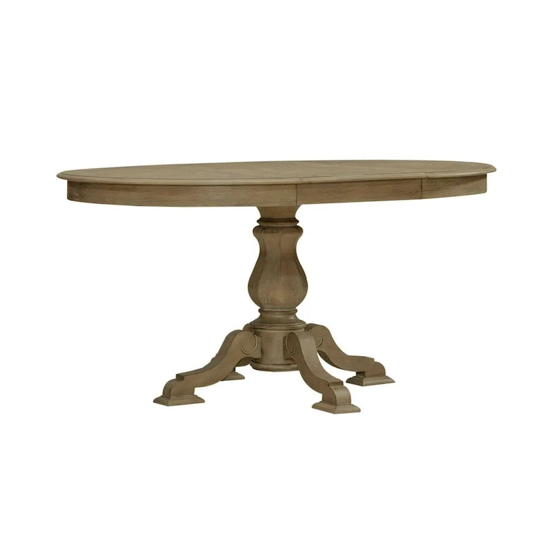 Mesa de jantar redonda com pé central Magnolia Manor e extensões - 2 acabamentos