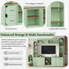 Ensemble mural de centre multimédia de style ferme 4-en-1 ModernLuxe, compatible avec les téléviseurs jusqu'à 70 pouces, meuble TV avec étagères réglables et tiroirs