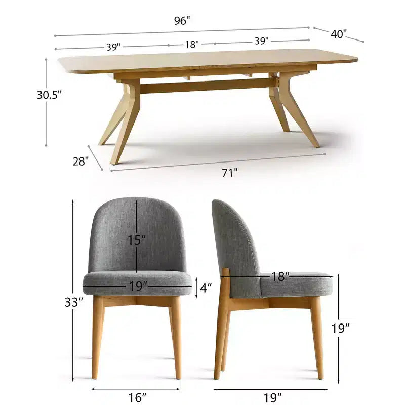 Ensemble de salle à manger de 7 pièces, table à tréteaux extensible de 78 à 96 po avec chaises rembourrées et pieds en bois massif – Panipeachy