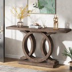 Mesa de consola vintage com base geométrica, mesa de madeira para corredor