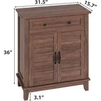Rustikaler 80-cm-Stauraumschrank mit Lamellentüren, 3-fach höhenverstellbar, Doppeltürenschrank für Küche, Esszimmer und Homeoffice
