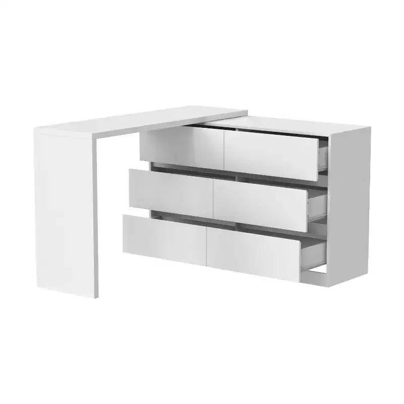 Drehbares/ausziehbares Smart-Buffet-Sideboard mit 6 Schubladen, verlängerter Tischplatte, rutschfester Matte, drehbarem Esstisch und Kücheninsel-Speisekammer