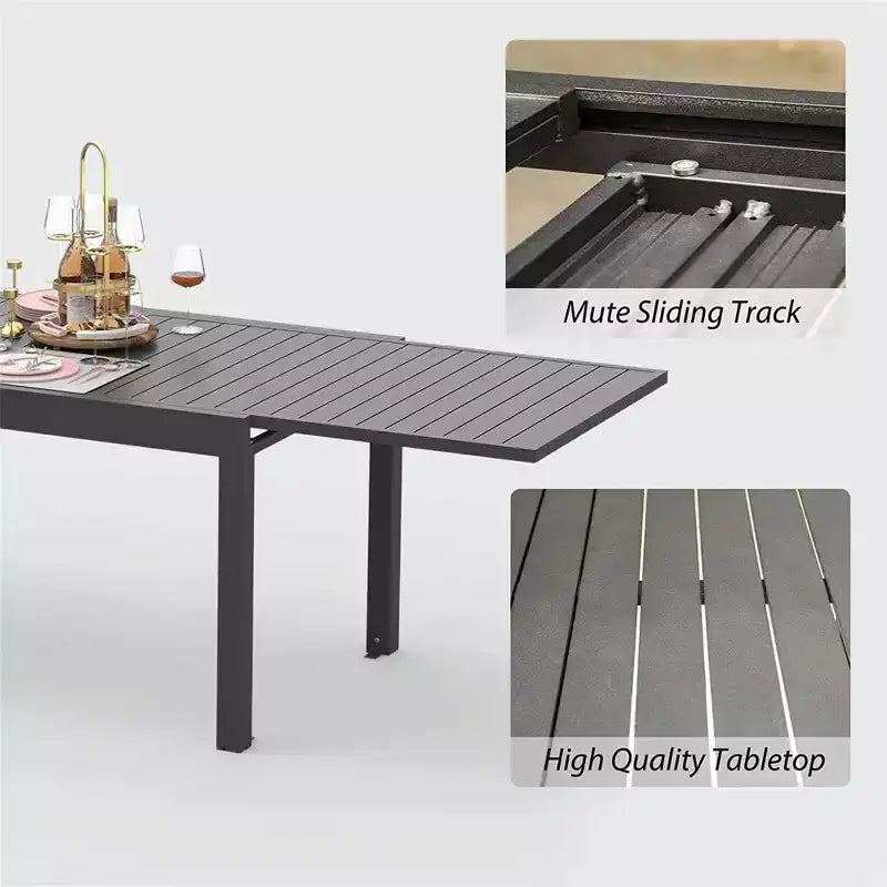 Okak Esstisch aus Aluminium, ausziehbarer Terrassentisch, Küchentisch für das Esszimmer