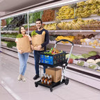 2patrové skládací nákupní vozíky na potraviny, nosnost 198 LB, skládací přenosný nákupní vozík s kolečky a odnímatelnou přepravkou do nákupního centra a na tržnici, modrý