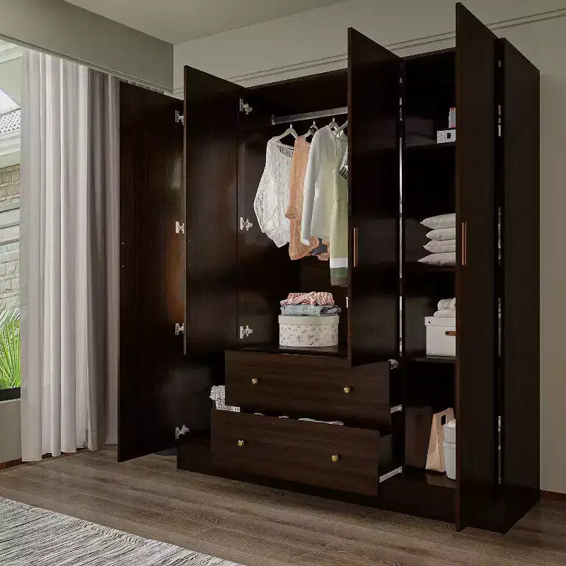 Roupeiro Hitow com 2 gavetas grandes, área central para pendurar roupa e espelho, estilo minimalista