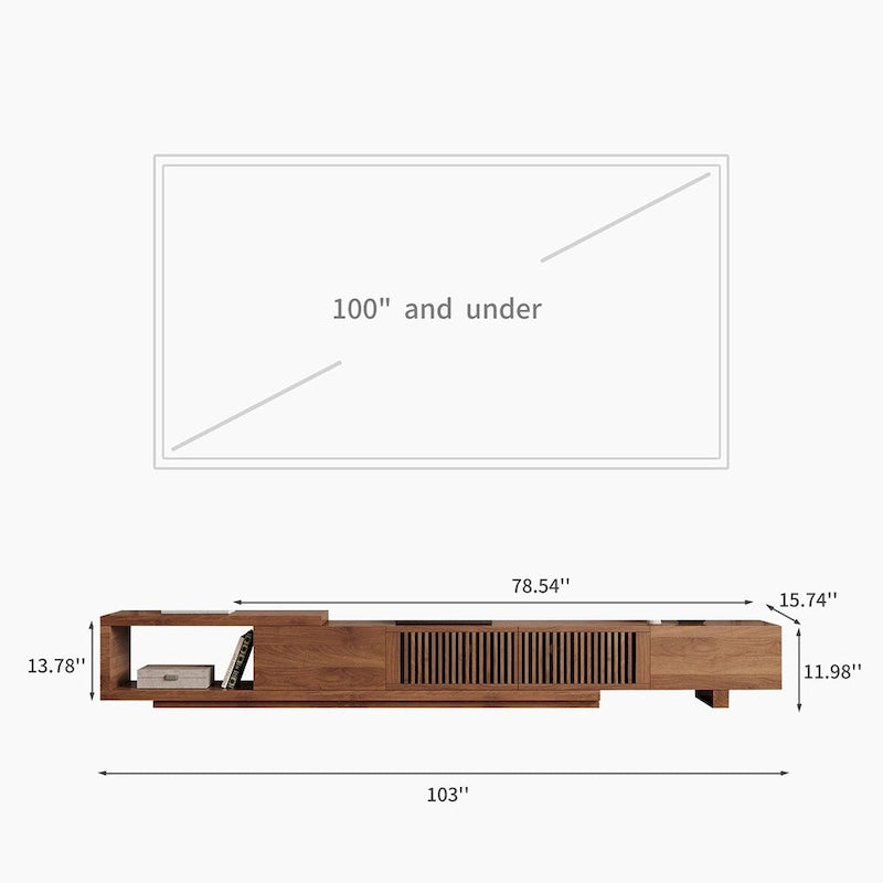 Moderner ausziehbarer und erweiterbarer TV-Schrank mit 4 Schubladen, für Fernseher bis 103 Zoll – 78,54 T × 15,74 B × 13,78 H