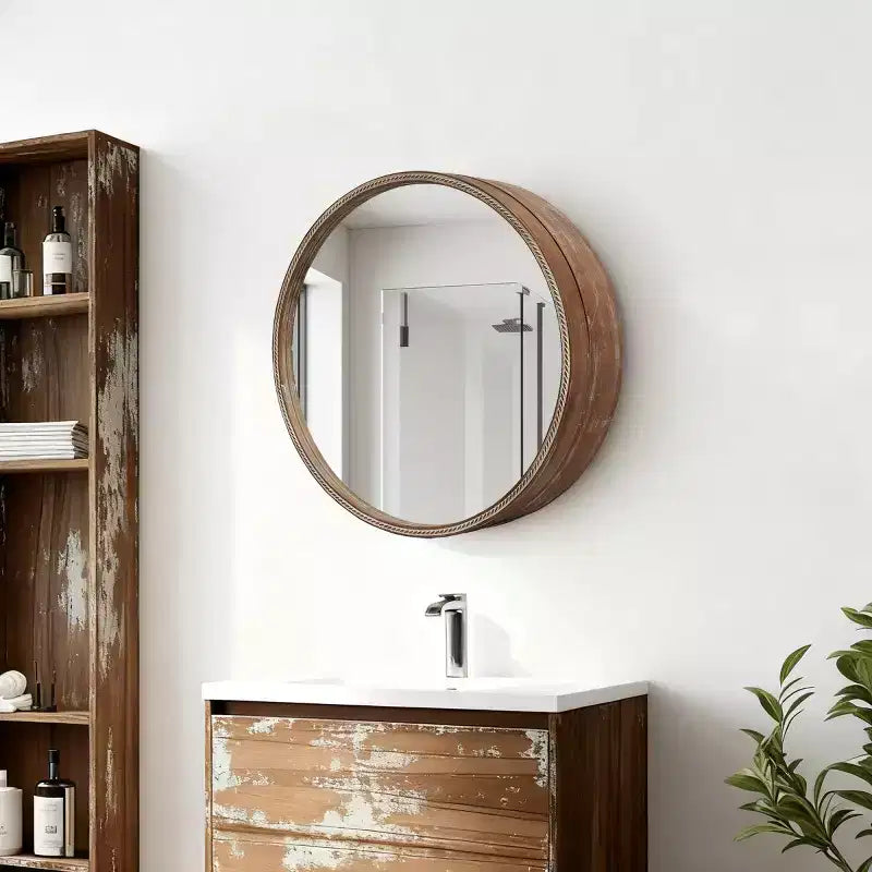 Miroir mural rond coulissant moderne de 23,6 pouces avec rangement, miroir de salle de bains gain de place, miroir décoratif pour salon