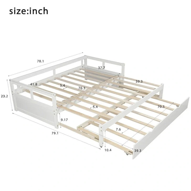 Letto da giorno allungabile con letto estraibile, letto da giorno in legno con letto estraibile