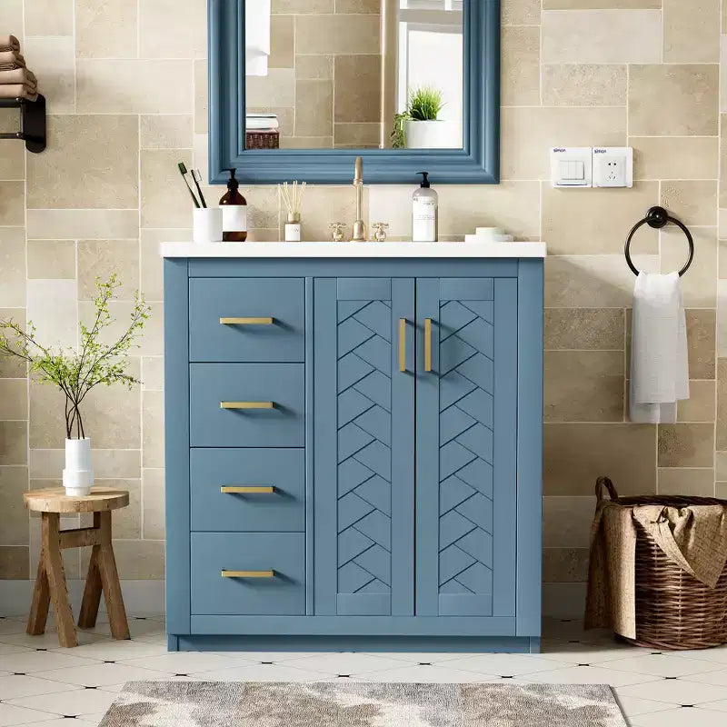 30 Einzelwaschbecken-Badezimmerwaschtisch mit Unterschrank und 3 Schubladen - Schwarz / Blau / Grün / Indigo / Weiß