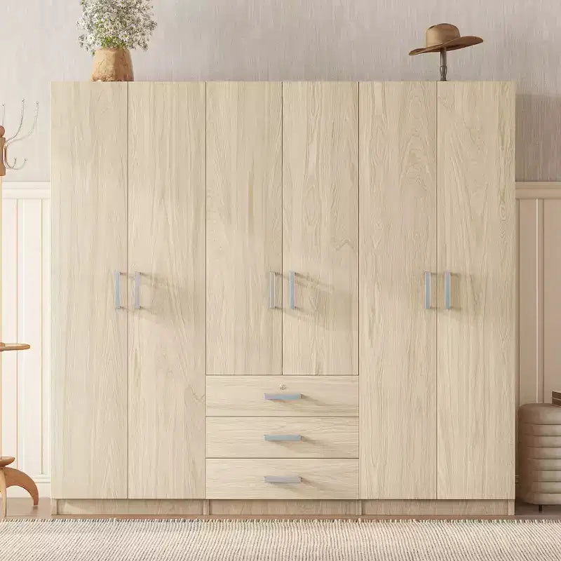 Roupeiro de madeira com 6 portas e gavetas para quarto