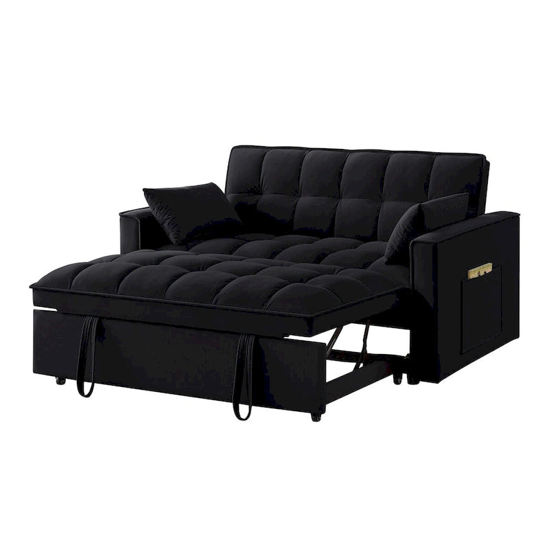 Sofá-cama de 2 lugares 4 em 1 com braços e bolsos de arrumação, sofá-cama extraível multifunções com encosto ajustável