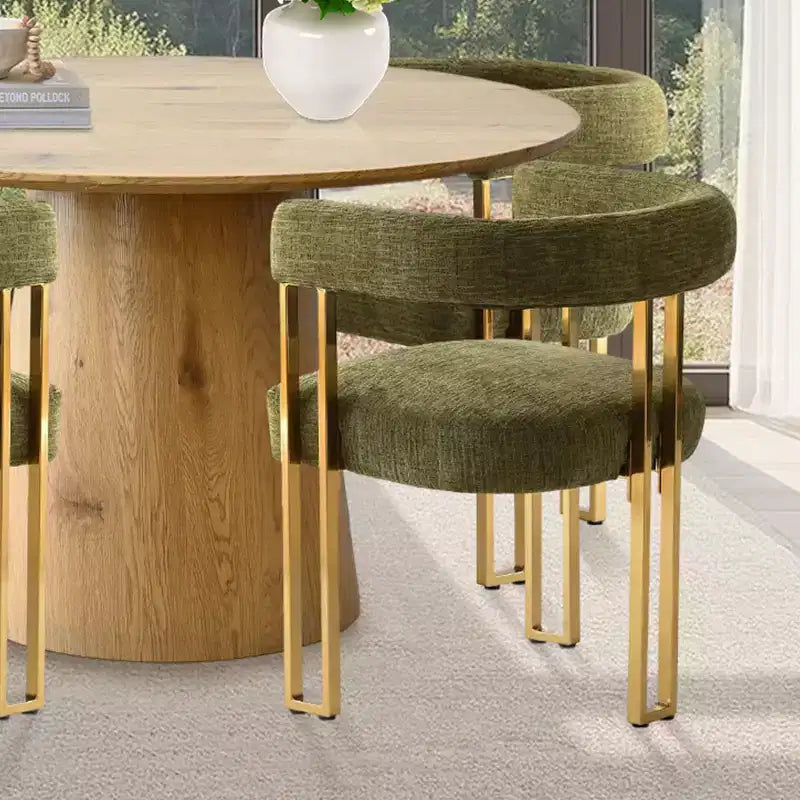 Conjunto de mesa de jantar extensível de redonda para oval com 4 cadeirões de veludo, design moderno com pé central, acomoda até 8 pessoas-Panipeachy