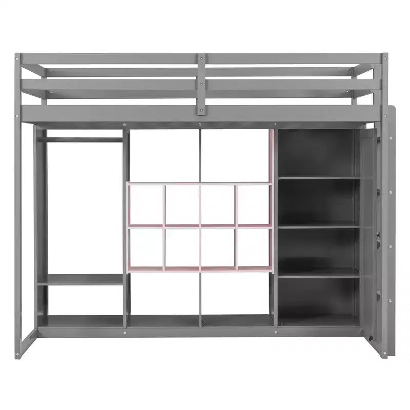 Lit mezzanine pour enfants avec armoire et étagères, cadre de lit mezzanine en bois avec meuble de rangement pour enfants et adolescents
