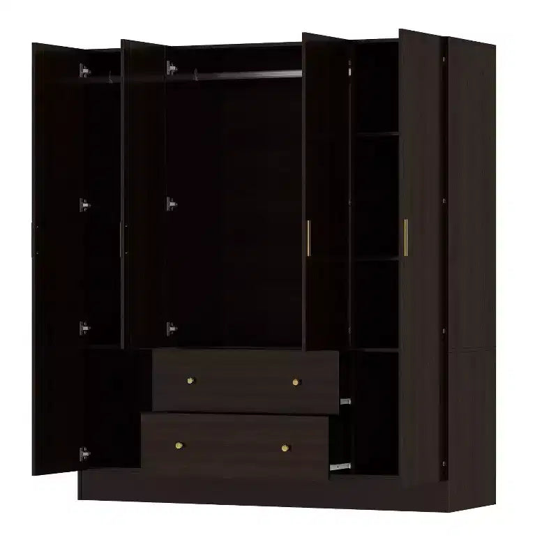 Roupeiro Hitow com 2 gavetas grandes, área central para pendurar roupa e espelho, estilo minimalista