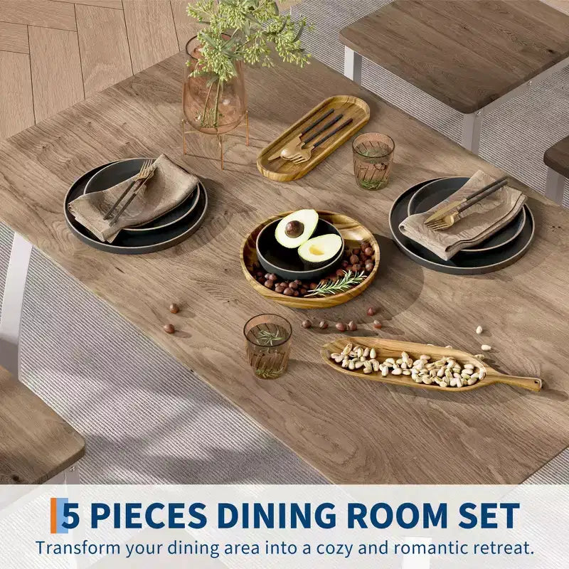 Ensemble table et chaises de cuisine à structure métallique en 5 pièces, avec design chanfreiné