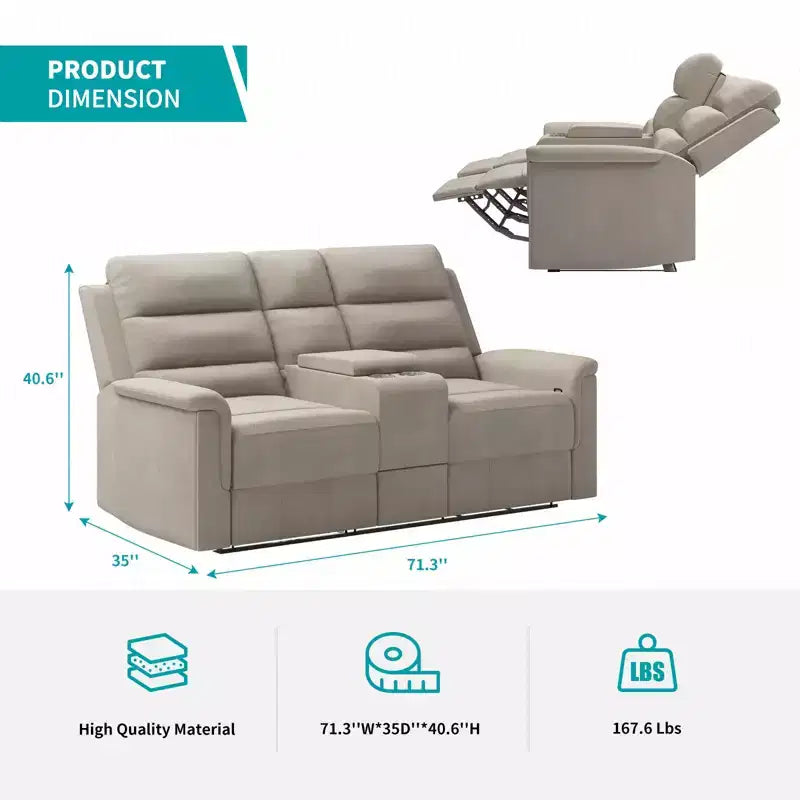 Beige-graues Relaxsofa aus Tech-Gewebe, 2-Sitzer, mit verstellbarer Rückenlehne und Fußstütze