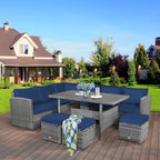 Costway 7-teiliges Dining-Set aus Polyrattan für die Terrasse mit Ecksofa, Couch und Hocker – Details anzeigen
