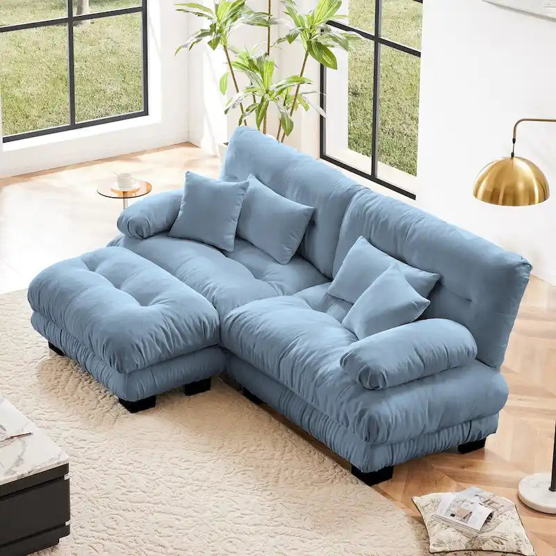 L-förmiges Zweisitzer-Sofa aus Chenille mit Lendenkissen