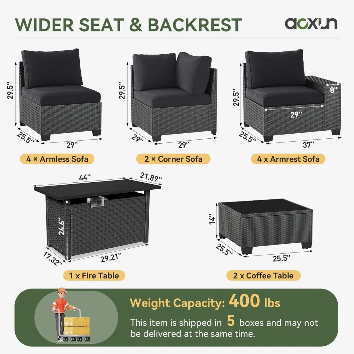 Ensemble de mobilier de terrasse extérieur avec coussins épaissis de 10 cm