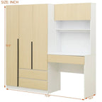 3-in-1-Kleiderschrank mit Schminktisch, Schreibtisch-Set, Schlafzimmerschrank mit 2 Schubladen, 3 Türen und Stauraum