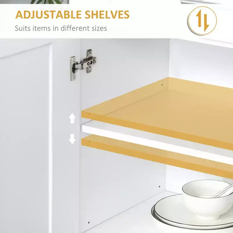 Despenseiro de cozinha moderno, armário independente com portas e gaveta, prateleiras ajustáveis
