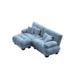 Sofá de dois lugares em forma de L, sofá modular em chenille com almofadas lombares