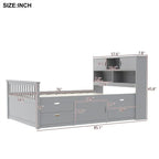 Letto a piattaforma Captain matrimoniale o singolo con 4 cassetti e ripiani contenitori, struttura in legno massello con testiera libreria contenitore