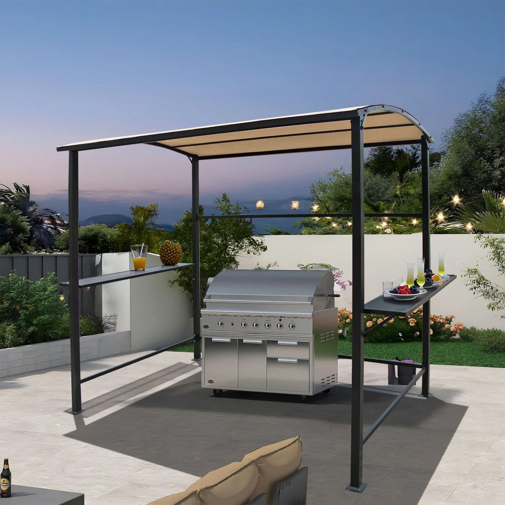 Grillpavillon mit Stahlrahmen, 5 x 8 Fuß, für den Außenbereich, Überdachung und Grillunterstand