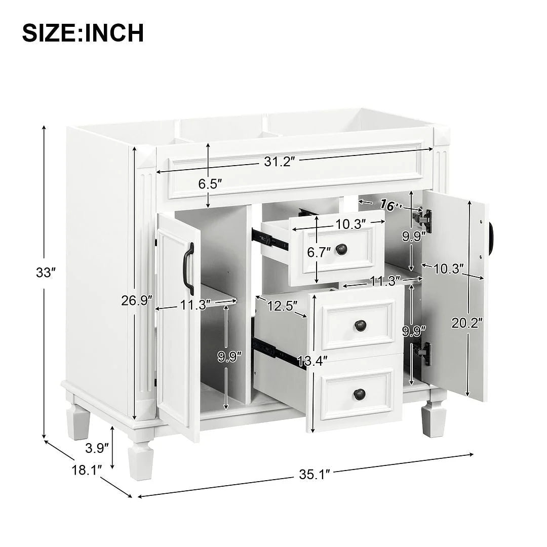 36-Zoll moderner Waschtischunterschrank mit Aufsatzwaschbecken und Spiegelschrank, 2 Türen und 2 Schubladen