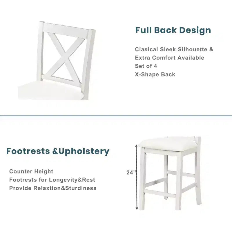 Conjunto Homy Casa de mesa de jantar e cadeiras de 5 peças, de altura de balcão, com prateleiras de arrumação, branco e nogueira, estilo quinta moderna