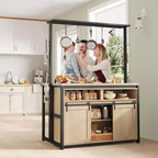 Îlot de cuisine, étagère de boulanger avec porte coulissante de grange, grande table îlot de cuisine de 42 po avec meuble pour micro-ondes à 3 niveaux, étagères pour four et ensemble de table-bar à café