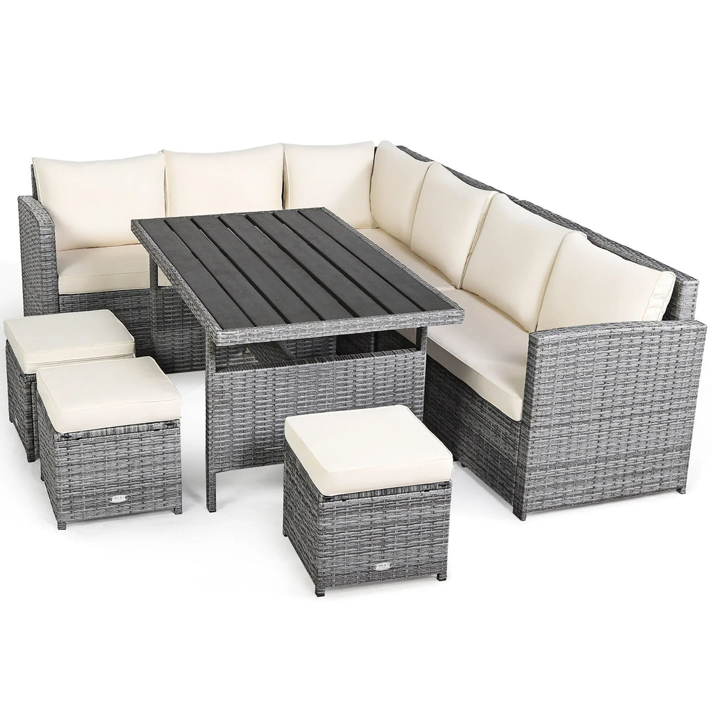 Costway 7-teiliges Dining-Set aus Polyrattan für die Terrasse mit Ecksofa, Couch und Hocker – Details anzeigen