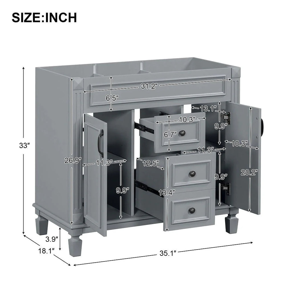 36-Zoll moderner Waschtischunterschrank mit Aufsatzwaschbecken und Spiegelschrank, 2 Türen und 2 Schubladen