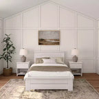 Estrutura de cama de tamanho casal Plank+Beam estilo quinta, com cabeceira, cama de plataforma em madeira maciça
