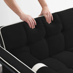 Sofá-Cama Convertível de Veludo para 2 Pessoas, com 55', Cama Extensível, Encosto Reclinável Ajustável, Bolsos Laterais e Suporte para Telemóvel