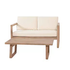 Gartenmöbel-Set aus Akazienholz, Outdoor-Sitzgruppe mit Couchtisch und weichen Polstern für Hinterhof, Veranda und Balkon, Beige – Merax