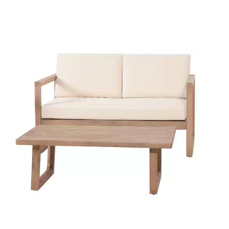 Gartenmöbel-Set aus Akazienholz, Outdoor-Sitzgruppe mit Couchtisch und weichen Polstern für Hinterhof, Veranda und Balkon, Beige – Merax