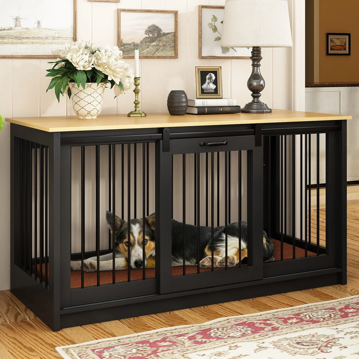 Résidence pour animaux avec renforcement par tubes en fer, cage pour chien élégante et robuste