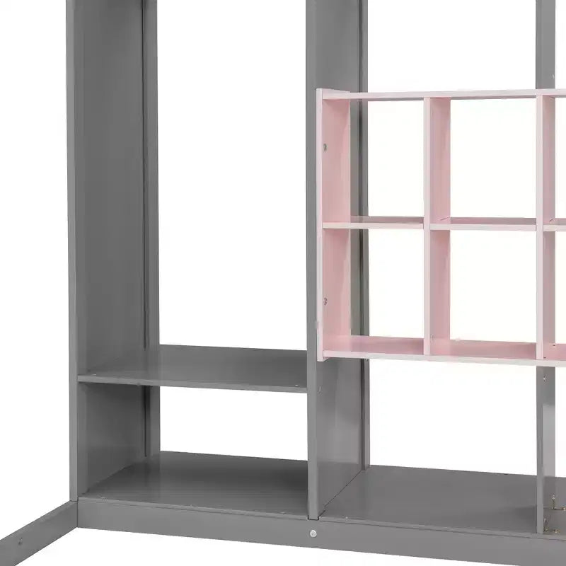 Lit mezzanine pour enfants avec armoire et étagères, cadre de lit mezzanine en bois avec meuble de rangement pour enfants et adolescents