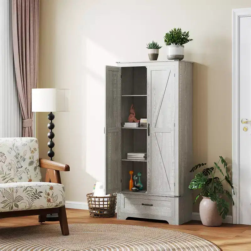 Armoire garde-manger de style champêtre HOMCOM 72 po avec portes de grange, grande armoire de rangement de cuisine avec étagères réglables et tiroir