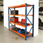 VIYET robuste Garagenregale, 4 Ebenen, verstellbare Metallregale mit 4400 lbs Tragfähigkeit, blau-orangefarbene industrielle Aufbewahrung für Gewerbe, Werkzeuge und Fitnessstudio
