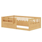 Bellemave Kinder-Bodenbett mit erhöhtem Rausfallschutz und Bücherregal, hölzernes Montessori-Einzelbettgestell für Mädchen und Jungen