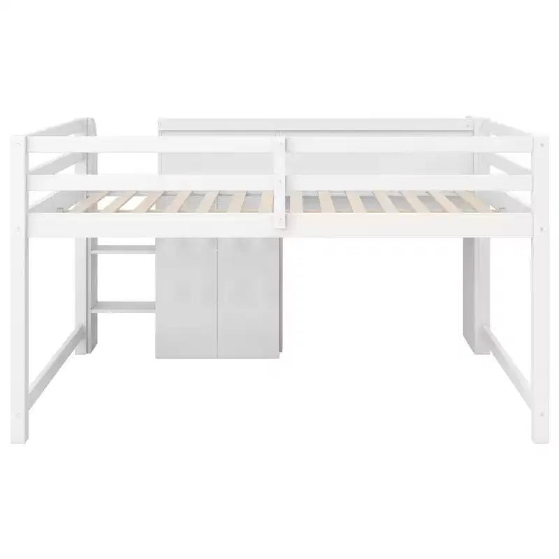Letto rialzato basso rosa/bianco con scrivania, spazio contenitore e lavagna bianca -C singolo, 1 persona